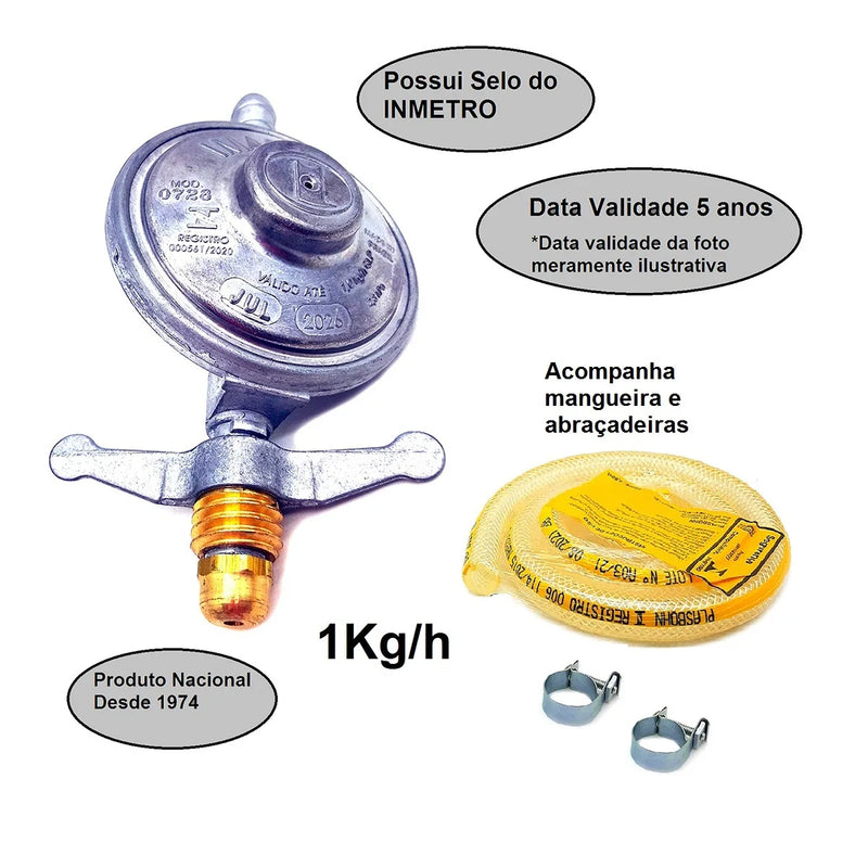 Kit - Regulador De Gás com Manômetro e Mangueira